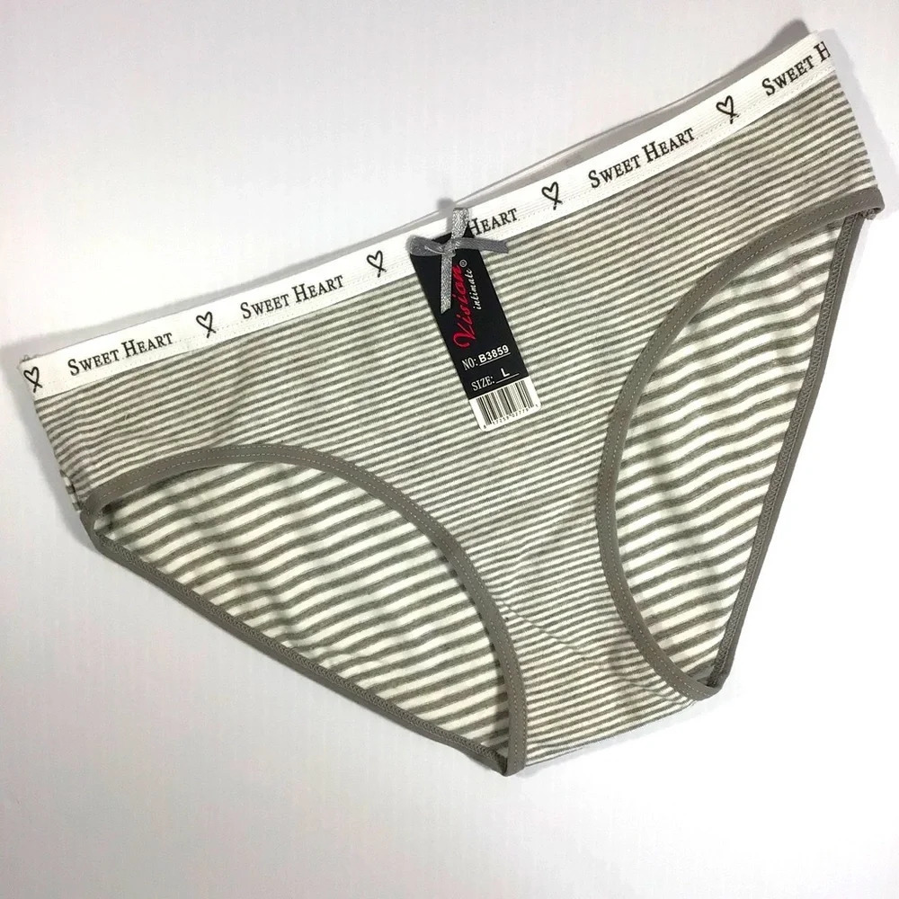 Vision Intimate Gray and White Stripe Panties Underwear - Size Large